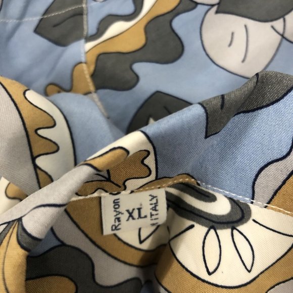 $1100 Brioni XL Short Sleeve Blue Brown Floral Abstract Print Rayon Italy - Picture 4 of 12